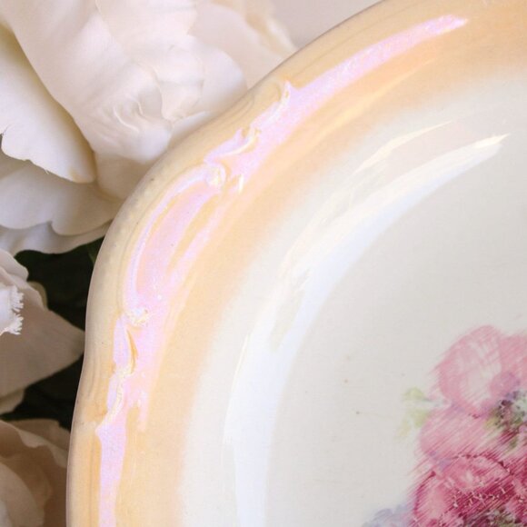 Vintage 1940s 1950s Serving Bowl, Porcelain Decorative Wild Flower Painted China - Picture 3 of 10